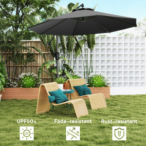 118.1" Patio Offset Umbrella with Cover and Wind Protection Strap, Round Overhanging Umbrella with Crank Handle and Tilt for Outdoor Sun Shade, UPF50+, Grey
