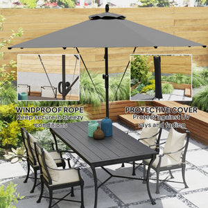 118.1" Patio Offset Umbrella with Cover and Wind Protection Strap, Round Overhanging Umbrella with Crank Handle and Tilt for Outdoor Sun Shade, UPF50+, Grey