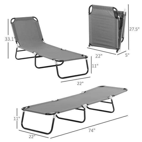 Outsunny 2 Piece Folding Chaise Lounge Pool Chairs, Outdoor Sun Tanning Chairs with 5-Level Reclining Back, Steel Frame for Beach, Yard, Patio, Dark Gray