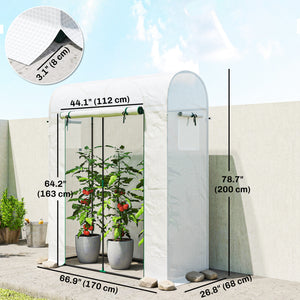 6' x 2' x 6.6' Mini Greenhouse, Portable Garden Green House with Roll-up Door and Mesh Windows, Small Plant Greenhouse with PE Cover, Steel Frame for Indoor Outdoor, White