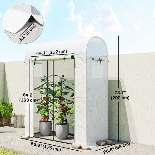 6' x 2' x 6.6' Mini Greenhouse, Portable Garden Green House with Roll-up Door and Mesh Windows, Small Plant Greenhouse with PE Cover, Steel Frame for Indoor Outdoor, White