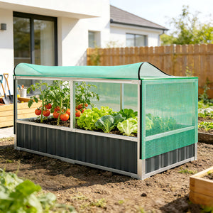 Raised Garden Bed, 5.7 x 3 x 2.3ft Steel Planter Box Outdoor with Cover, Gloves for Growing Vegetables, Flowers, Herbs, Dark Grey