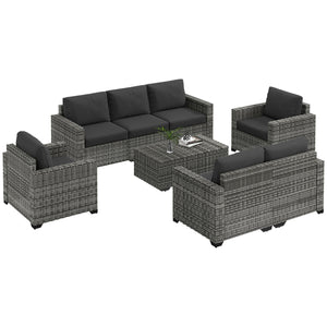 Outsunny 5 Piece Patio Furniture Set with Cushions, Outdoor PE Rattan Wicker Conversation Sofa Set with Storage Bin Coffee Table, Dark Gray