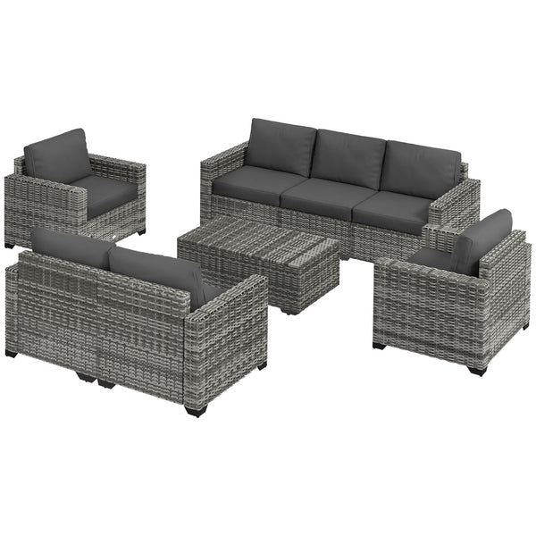 Outsunny 5 Piece Patio Furniture Set with Cushions, Outdoor PE Rattan Wicker Conversation Sofa Set with Storage Bin Coffee Table, Dark Gray