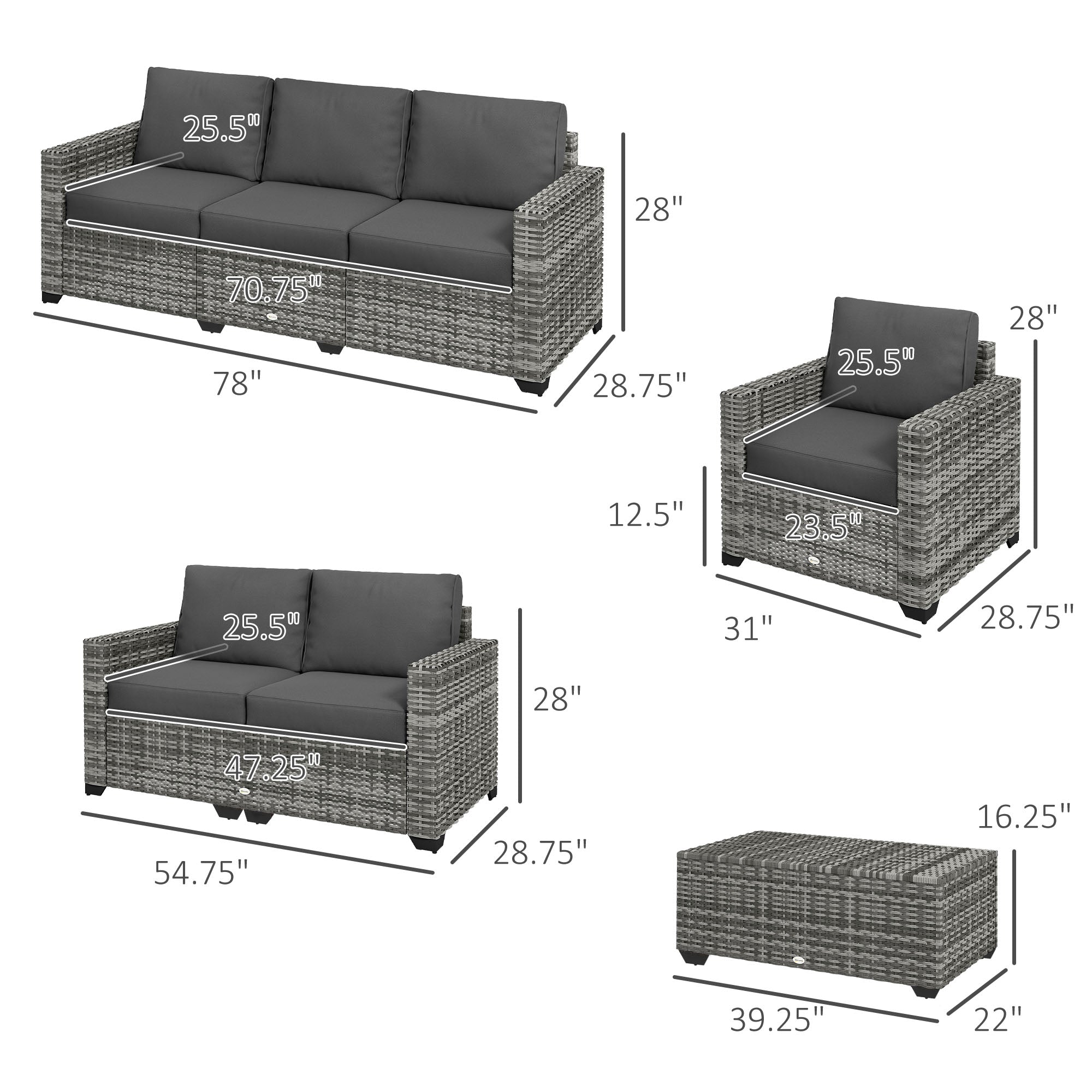 さおりん雑貨set Outsunny 5 Piece Patio Furniture Set with Sofa, Loveseat