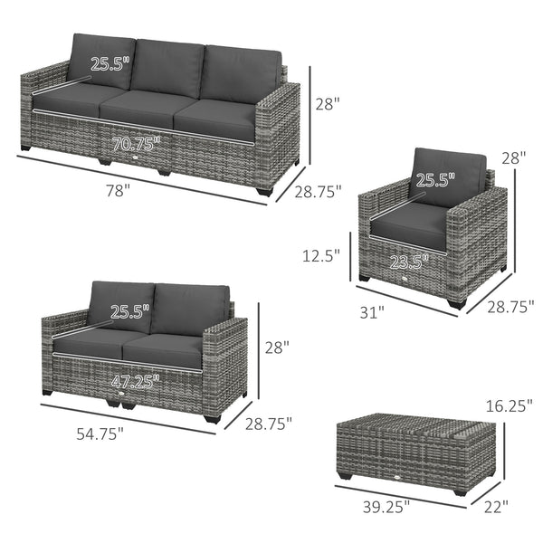 Outsunny 5 Piece Patio Furniture Set with Cushions, Outdoor PE Rattan Wicker Conversation Sofa Set with Storage Bin Coffee Table, Dark Gray