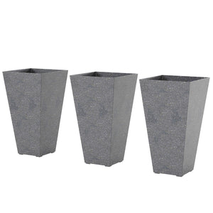 28 Inch Tall Planters for Outdoor Plants, Set of 3 Plastic Flower Pots with Marble Finish and Drainage Holes, Stackable Tapered Large Planters for Indoor Plants, Front Porch Decor, Gray