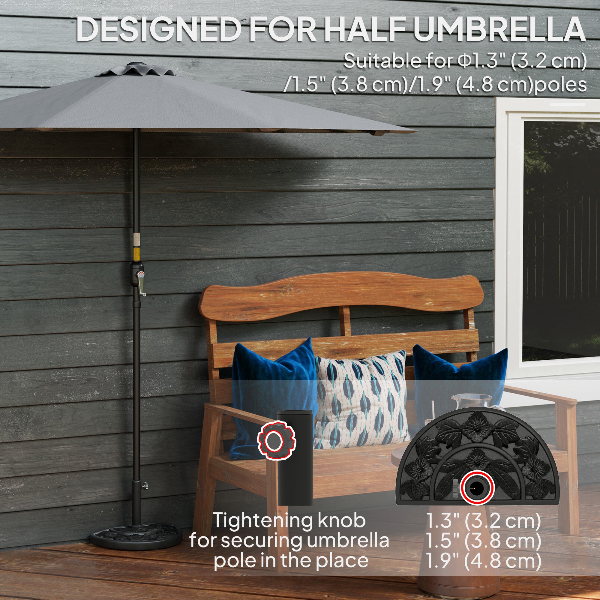 Outsunny 21lb Concrete Half Umbrella Stand with Floral Design, for 1.3
