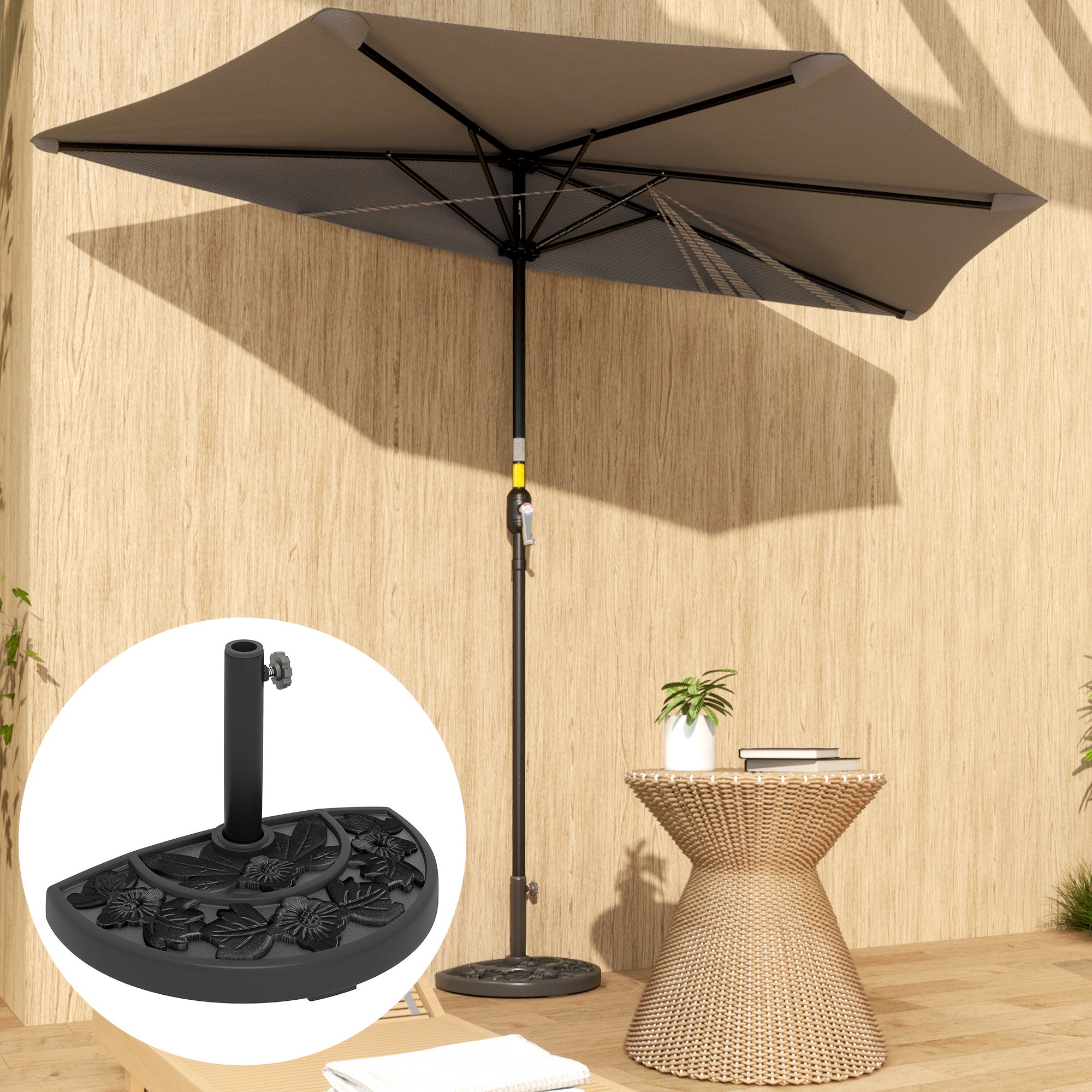 half stand for patio umbrella Outsunny 21lb Concrete Half Umbrella Stand with Floral Design, for 1.3"/1.5"/1.9" Poles, Black