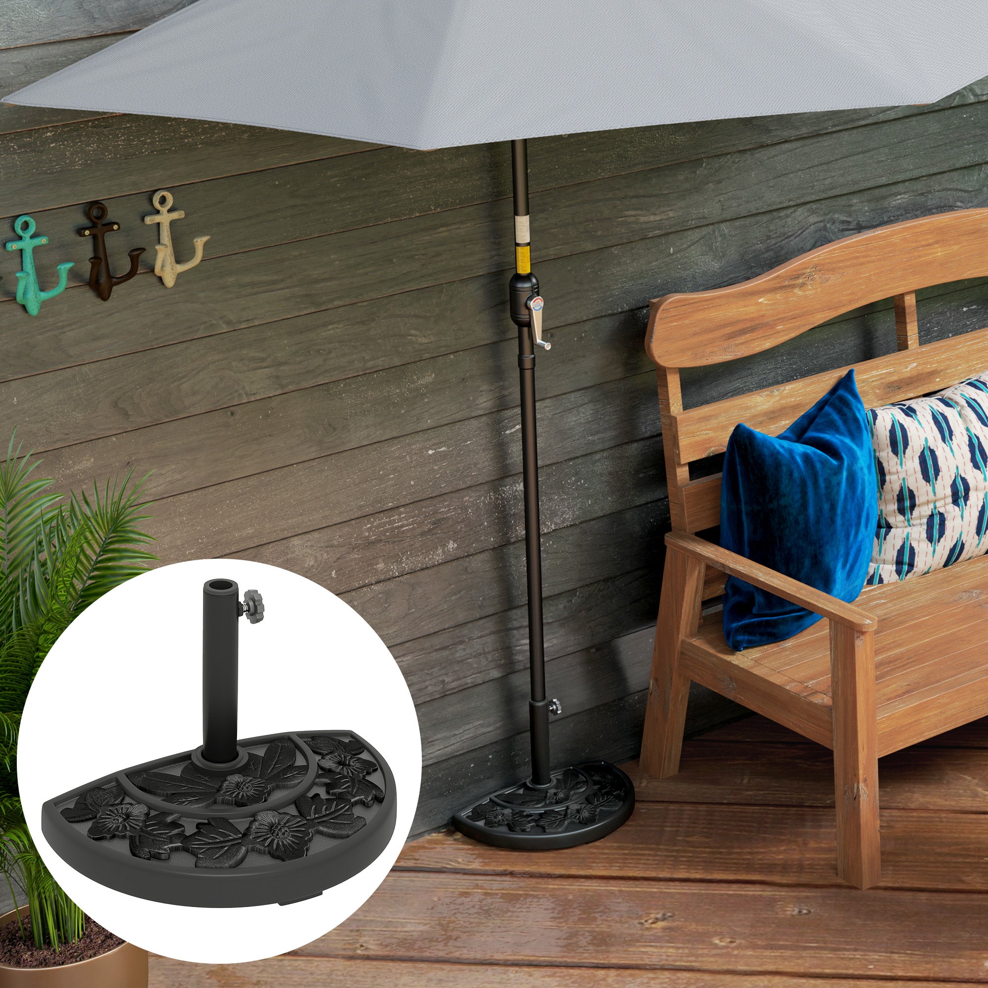 half stand for patio umbrella Outsunny 21lb Concrete Half Umbrella Stand with Floral Design, for 1.3"/1.5"/1.9" Poles, Black