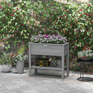 Wooden Raised Garden Bed, Elevated Planter Box with Storage Shelf and Drainage Holes, Raised Planter with Legs for Flowers, Vegetables, Herbs, Grey