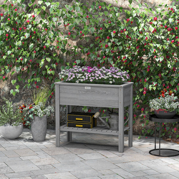 Wooden Raised Garden Bed, Elevated Planter Box with Storage Shelf and Drainage Holes, Raised Planter with Legs for Flowers, Vegetables, Herbs, Grey