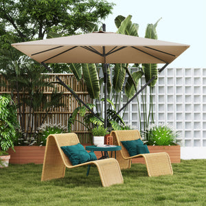 Patio Offset Umbrella UPF 50+ UV Protection, Water-Resistant, Crank Parasol with Base, Cover & Wind Securing, Tiltable Garden Umbrella for Balcony & Patio, Khaki