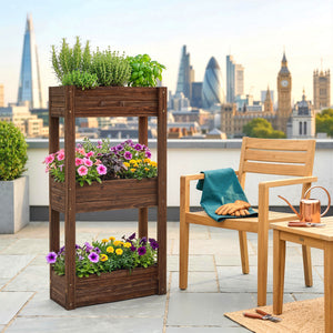 3-Tier Wooden Raised Planter, Raised Garden Bed on Legs with Drainage Holes and Bed Liner, Outdoor Elevated Garden Planter for Vegetables, Herbs, Flowers, 60 x 25 x 120 cm