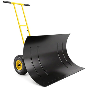 Snow Shovel with Wheels, 29" x 18" Heavy Duty Metal Snow Pusher with 5-Level Adjustable Handle, 7-Angle Blade, Bottom Wear Strip for Driveway, Sidewalks, Garden, Deck, Yellow