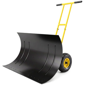 Snow Shovel with Wheels, 29" x 18" Heavy Duty Metal Snow Pusher with 5-Level Adjustable Handle, 7-Angle Blade, Bottom Wear Strip for Driveway, Sidewalks, Garden, Deck, Yellow