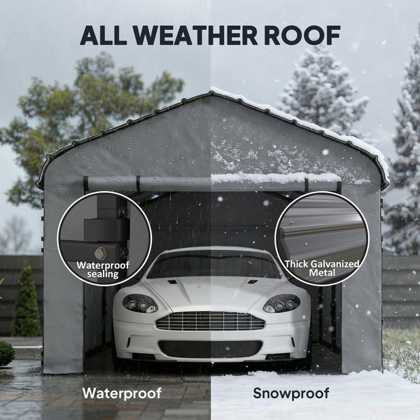 12' x 20' x 8.5' Heavy Duty Metal Carport, Waterproof Car Shelter Garage Canopy with Galvanized Metal Roof and Removable Sidewalls for Cars, Boats and Trucks, Light Grey