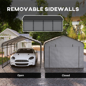 12' x 20' x 8.5' Heavy Duty Metal Carport, Waterproof Car Shelter Garage Canopy with Galvanized Metal Roof and Removable Sidewalls for Cars, Boats and Trucks, Light Grey