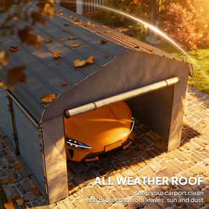 12' x 20' x 8.5' Heavy Duty Metal Carport, Waterproof Car Shelter Garage Canopy with Galvanized Metal Roof and Removable Sidewalls for Cars, Boats and Trucks, Light Grey