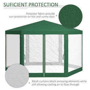 Outsunny 13' x 11' Outdoor Party Tent, Hexagon Sun Shade Shelter Canopy with Protective Mesh Screen Sidewalls, Ropes & Stakes, Green