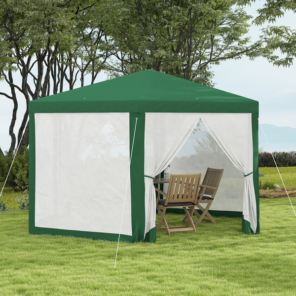 Outsunny 13' x 11' Outdoor Party Tent, Hexagon Sun Shade Shelter Canopy with Protective Mesh Screen Sidewalls, Ropes & Stakes, Green