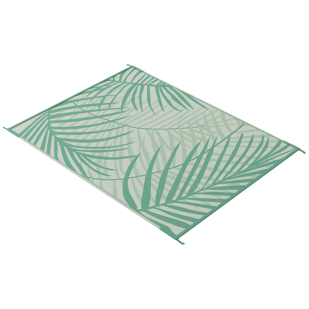 Reversible Outdoor Rug with Carry Bag, 9' x 12' Waterproof Plastic Straw Floor Mat, Portable RV Camping Carpet for Backyard, Deck, Picnic, Beach, Green and Cream