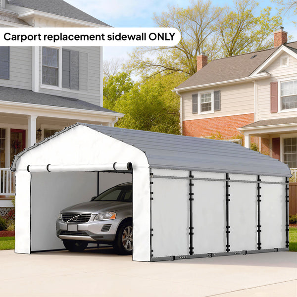 Carport Replacement Sidewall Panels Set of 4 for 10' x 15' Carports, UPF50+ Waterproof PE Tarp Replacement Side Wall Cover with Zipper Door, Top Cover and Frame Not Included, White