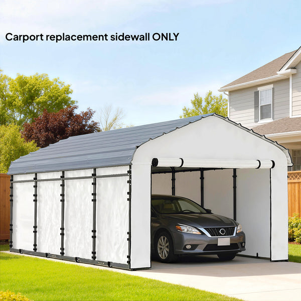 Carport Replacement Sidewall Panels Set of 4 for 10' x 15' Carports, UPF50+ Waterproof PE Tarp Replacement Side Wall Cover with Zipper Door, Top Cover and Frame Not Included, White