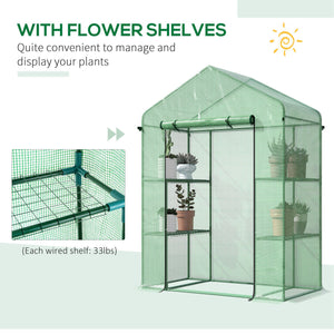 Outsunny 5' x 2.5' x 6.5' Mini Walk-in Greenhouse Kit, Portable Green House with 3 Tier Shelves, Roll-Up Door, and Weatherized PE Cover for Backyard Garden, Green