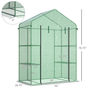 Outsunny 5' x 2.5' x 6.5' Mini Walk-in Greenhouse Kit, Portable Green House with 3 Tier Shelves, Roll-Up Door, and Weatherized PE Cover for Backyard Garden, Green