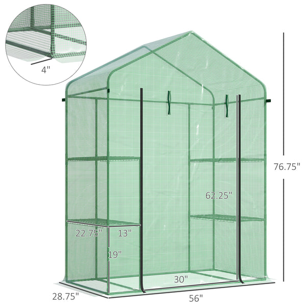 Outsunny 5' x 2.5' x 6.5' Mini Walk-in Greenhouse Kit, Portable Green House with 3 Tier Shelves, Roll-Up Door, and Weatherized PE Cover for Backyard Garden, Green