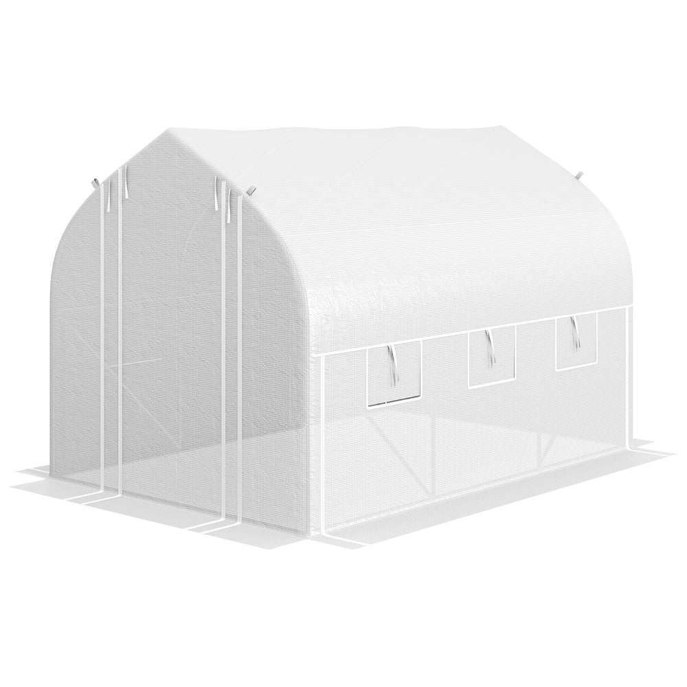3 x 2(m) Walk-in Polytunnel Greenhouse, Zipped Roll Up Sidewalls, Mesh Door, 6 Mesh Windows, Tunnel Warm House Tent with PE Cover, Complimentary Plant Labels and Gloves, White