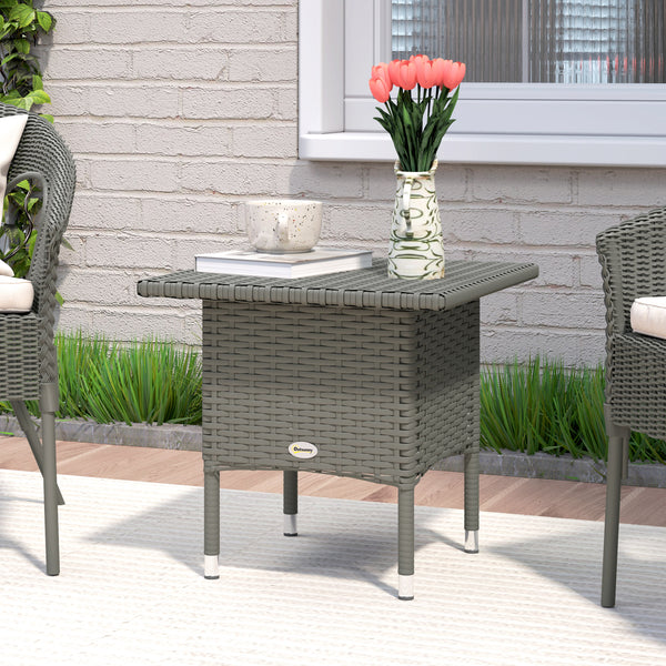 20" Patio Wicker Coffee Table, Outdoor Coffee Table with Plastic Board Underneath the Woven Tabletop for Patio, Garden, Balcony, Grey