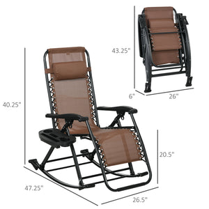 Outsunny Set of 2 Outdoor Rocking Chairs, Foldable Reclining Zero Gravity Lounge Rocker with Pillow, Cup & Phone Holder, Combo Design with Folding Legs, Brown