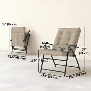 Set of 2 Outdoor Dining Chairs, Folding Patio Chair with Adjustable Backrest, Padded Folding Chairs for Outdoor Events, Khaki