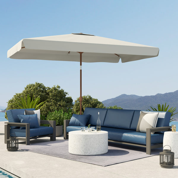 Patio Umbrella 118.1" x 78.7" Outdoor Parasol with Adjustable Angle, Aluminum Pole, Crank Handle, and UV50+ Protection, Garden and Patio Umbrella, White