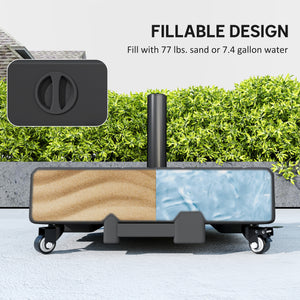 Patio Umbrella Base with Wheels, Heavy Duty Outdoor Umbrella Stand Holder, 62 lbs Water or 77 lbs Sand Filled, for 1.5"/1.9" Poles, Black