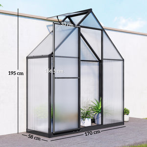 5.5 x 6.5ft Polycarbonate Greenhouse with Swing Door and Adjustable Window, Walk-in Greenhouse Aluminium Garden Green House for Patio Garden Backyard, Black