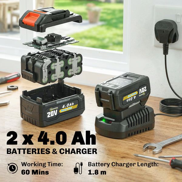 18V 8" Cordless Pole Chainsaw, 1.94m/2.56m Electric Chainsaw with 2 x 4.0Ah Batteries, Charger, Auto Lubrication, 6m/s Chain Speed, Long Reach Pole Pruner for Branch Cutting Tree Trimming