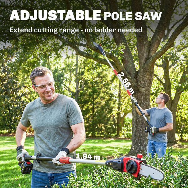18V 8" Cordless Pole Chainsaw, 1.94m/2.56m Electric Chainsaw with 2 x 4.0Ah Batteries, Charger, Auto Lubrication, 6m/s Chain Speed, Long Reach Pole Pruner for Branch Cutting Tree Trimming