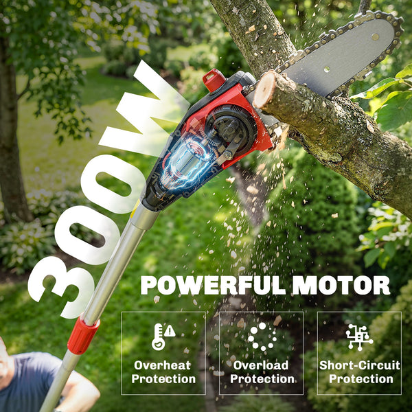 18V 8" Cordless Pole Chainsaw, 1.94m/2.56m Electric Chainsaw with 2 x 4.0Ah Batteries, Charger, Auto Lubrication, 6m/s Chain Speed, Long Reach Pole Pruner for Branch Cutting Tree Trimming