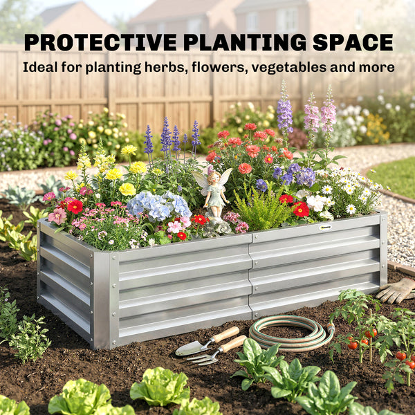 Galvanized Raised Garden Bed, 4' x 2' x 1' Metal Planter Box, for Growing Vegetables, Flowers, Herbs, Succulents, Silver