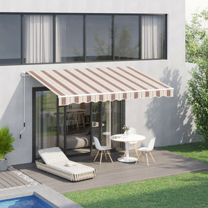 Outsunny 10' x 8' Retractable Awning, Patio Awnings, Sunshade Shelter w/ Manual Crank Handle, UV & Water-Resistant Fabric and Aluminum Frame for Deck, Balcony, Yard, Red & Beige