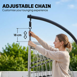 Hanging Egg Chair, Indoor Outdoor Hammock Swing Chair with Stand, Safety Strap, Foldable Basket, Thick Cushions, Headrest, Adjustable Height, Metal Frame for Garden Balcony, Light Grey