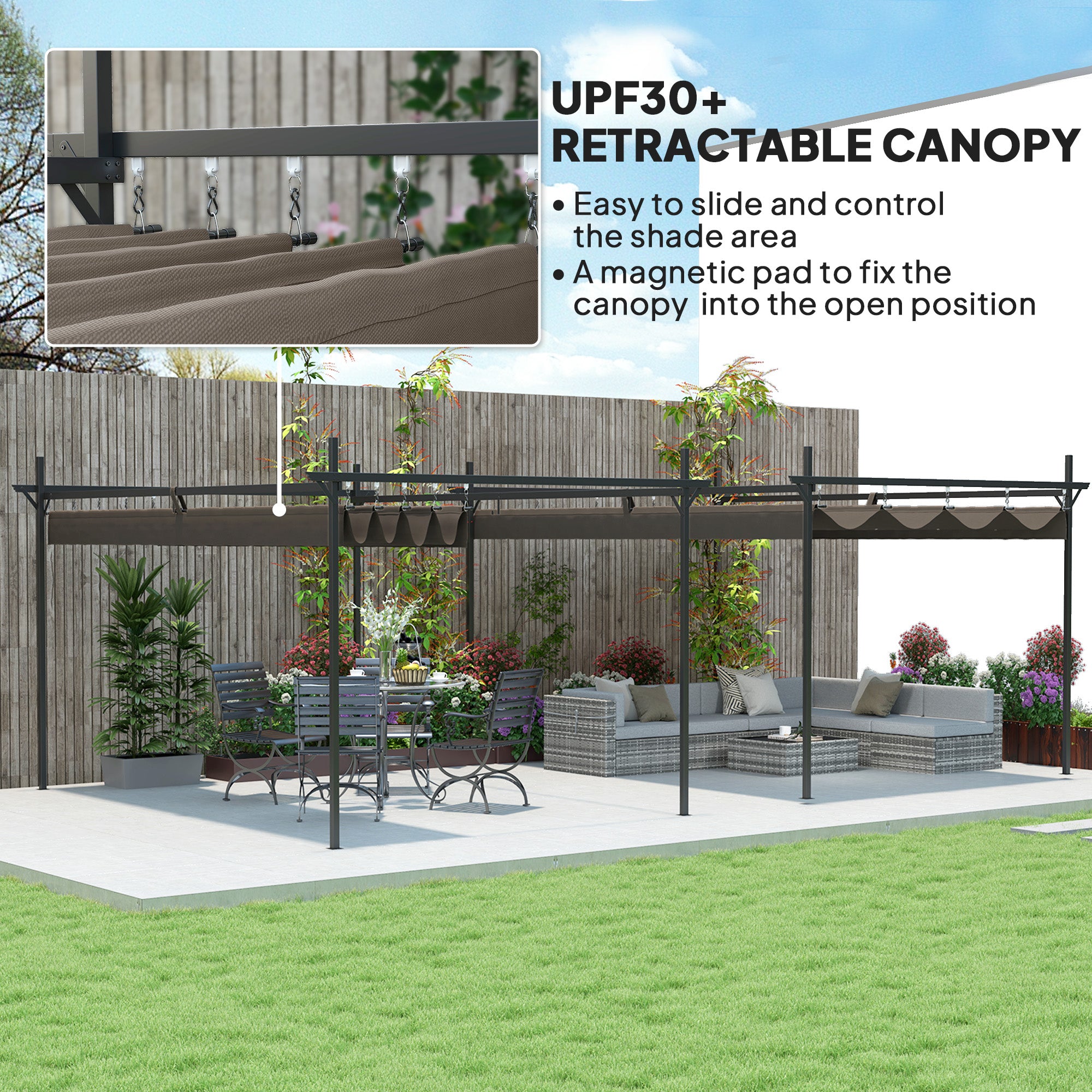 Outsunny 10' x 13' Metal Retractable Pergola Canopy, Outdoor Pergola for Garden, Patio, Backyard, Deck, Brown