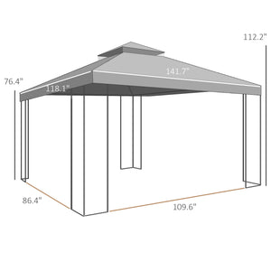 10' x 12' Patio Gazebo with Corner Frame Shelves, Double Roof Outdoor Gazebo Canopy Shelter with Netting for Patio, Wedding, Catering & Events, Brown