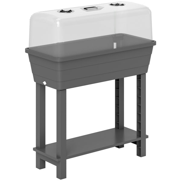 41L Self Watering Raised Garden Bed with Ventilation Transparent Lid Greenhouse, Storage Shelf, Planter Box with Water Level Indicator, 29.5" x 14.2" x 36.2", Dark Grey