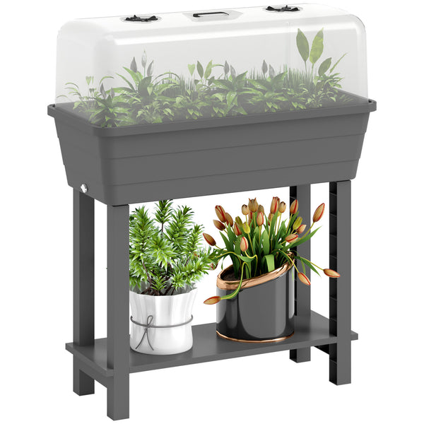 41L Self Watering Raised Garden Bed with Ventilation Transparent Lid Greenhouse, Storage Shelf, Planter Box with Water Level Indicator, 29.5" x 14.2" x 36.2", Dark Grey