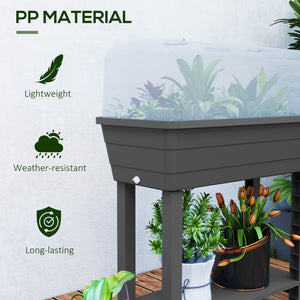41L Self Watering Raised Garden Bed with Ventilation Transparent Lid Greenhouse, Storage Shelf, Planter Box with Water Level Indicator, 29.5" x 14.2" x 36.2", Dark Grey