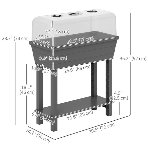 41L Self Watering Raised Garden Bed with Ventilation Transparent Lid Greenhouse, Storage Shelf, Planter Box with Water Level Indicator, 29.5" x 14.2" x 36.2", Dark Grey